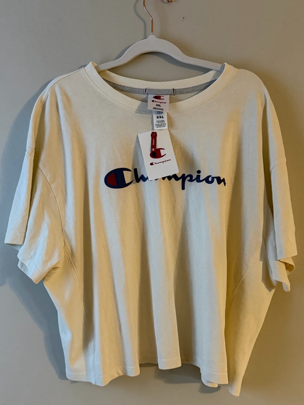 Champion Women’s Oversized Logo T-Shirt Cream XXL NWT